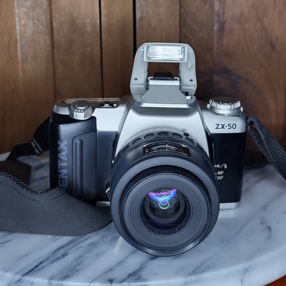 Pentax Black and Silver Film SLR Camera with Manual Controls